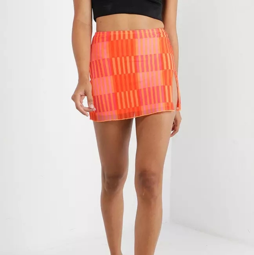 Peppermayo Checked Out Mesh Mini Skirt Womens Size 6 Pink Orange